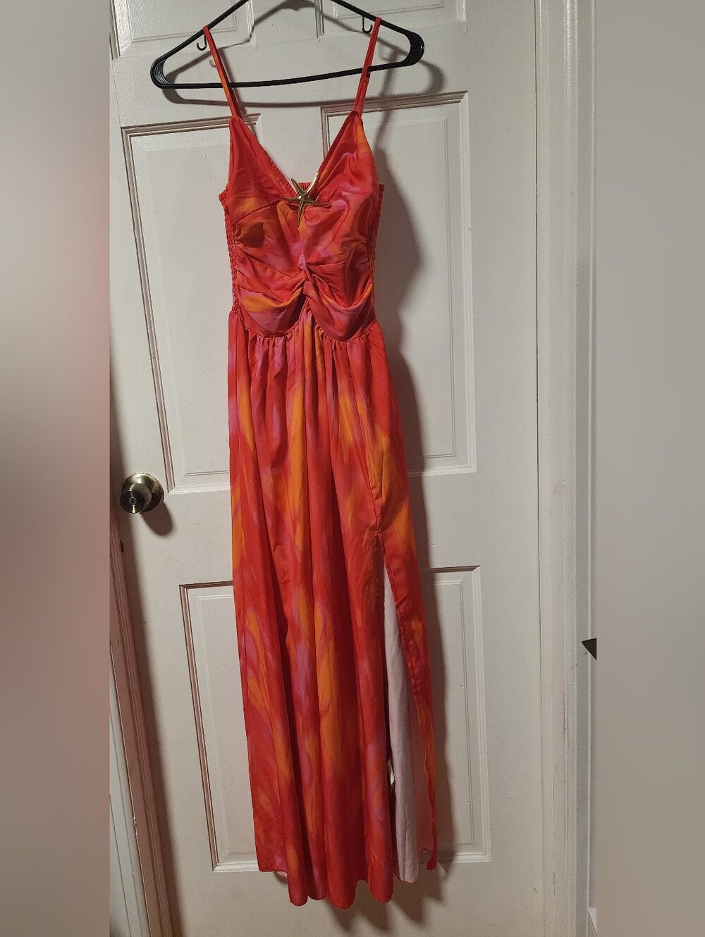 Women's Tropical Print Hollow Out High Slit With Golden Starfish Decoration Back - Picture 2 of 8